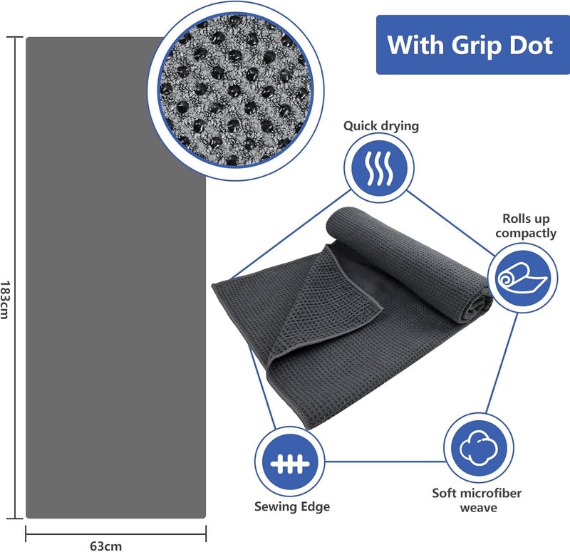 Vnoss Hot Yoga Towel - Microfiber Non Slip Yoga Mat Towel with Grip Dot Sweat Absorbent Towel for Hot Yoga, Pilates and Fitness 72" x 24", Grey - Image 3